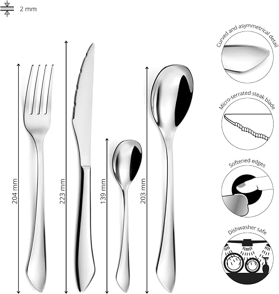 Amefa Instinct 24 Piece Cutlery Set for 6 People – Premium Stainless Steel Flatware – Contemporary Polished Finish – Gift Boxed – Dishwasher Safe