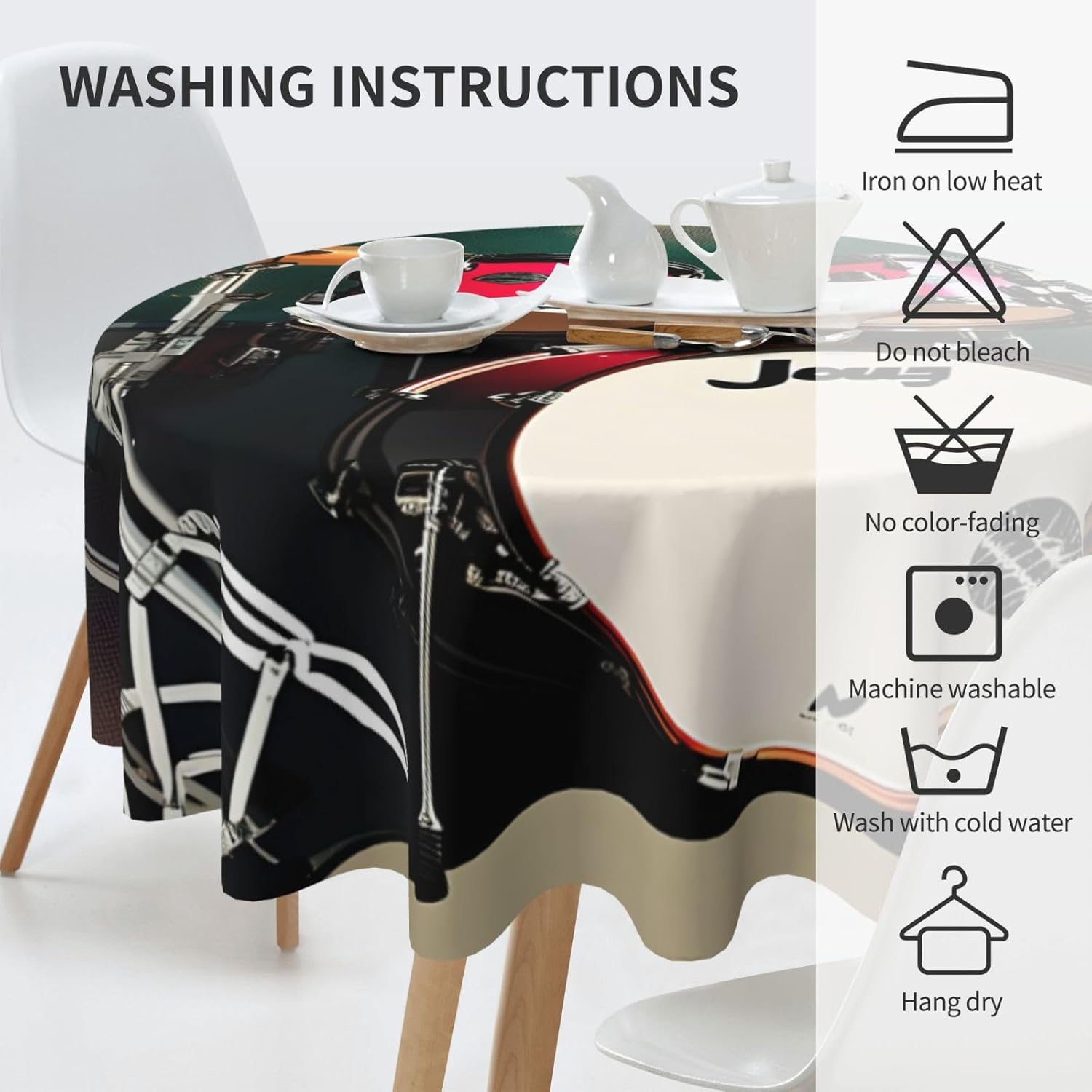 Jazz Drum Print Wrinkle Free Dining Table Cover for Birthday Party Farmhouse Tablecloths Up to 60 x 60 Inches