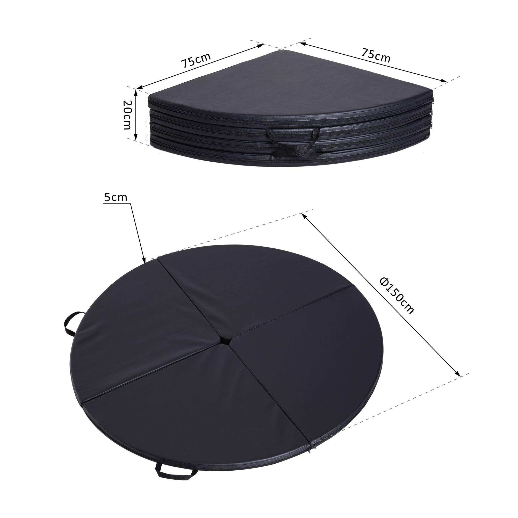 HOMCOM Tappeto per Pole Dance Ballo Ginnastica Antiscivolo Pieghevole per Casa Palestra in PVC EPE Nero Ф150x5cm