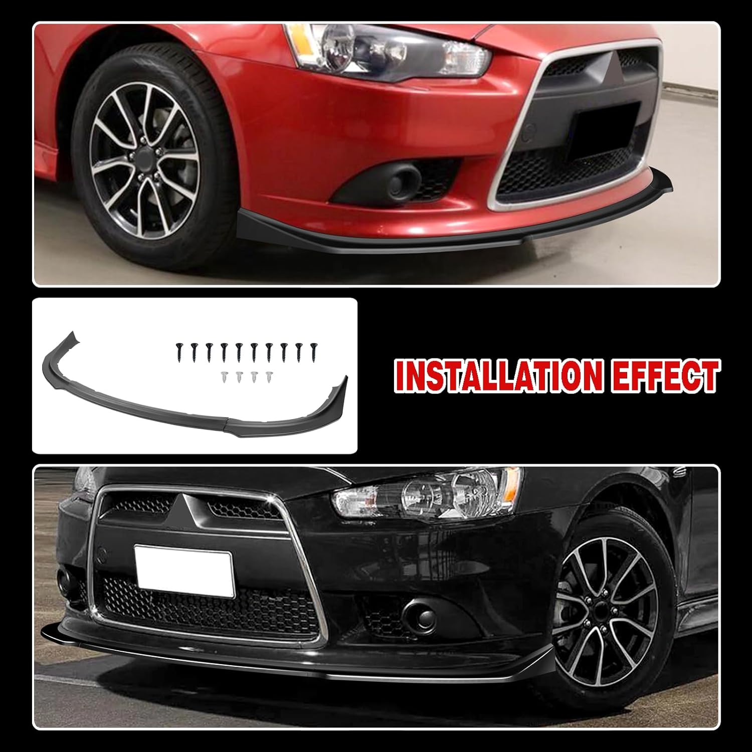 Front Bumper Lip Compatible with 2012 2013 2014 2015 for Mitsubishi Lancer Sedan GT 2012-2015 for Mitsubishi Lancer Hatchback GT Sportback 13 14 15 for Lancer Sedan GTS Matt Black Front Lip
