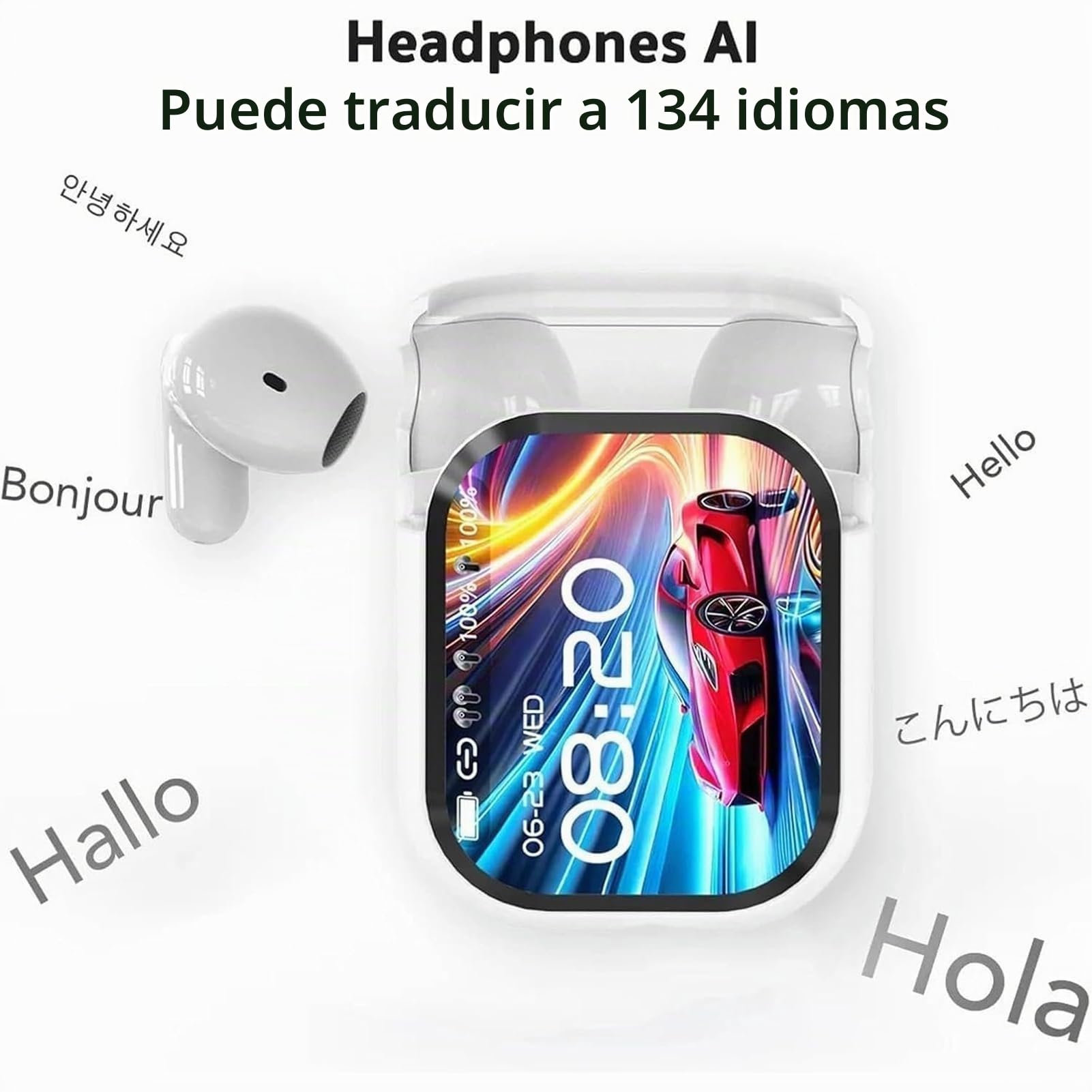 Genérico Auriculares inalámbricos NE20 Bluetooth 5.4 de Alta fidelidad, Resistentes al Agua y con Pantalla LED. Auriculares Ne20 con traducción IA en Tiempo Real, batería de 48 Horas (Black)