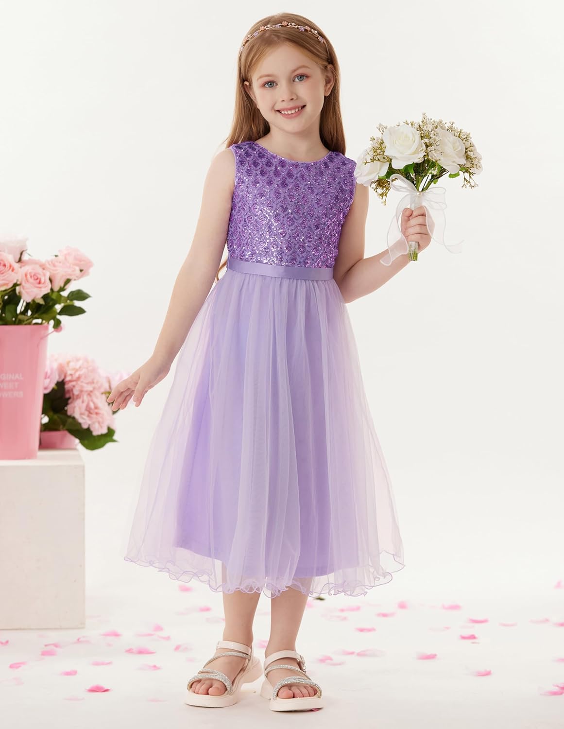 GRACE KARIN Flower Girl Dress V-Back Sequin Party Tulle Dresses Kids Birthday Formal Wedding Pageant Princess Dress 5-12 - Image 5