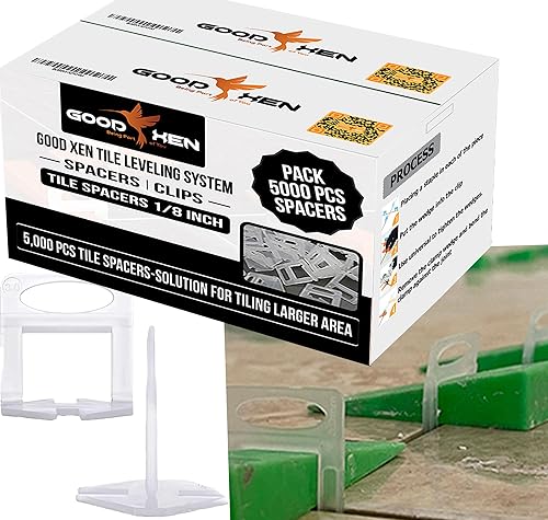 GOOD XEN Sistema de nivelación de azulejos - (5,000 clips) Espaciadores de azulejos de 18 pulgadas ideal para pisos extensos y azulejos de pared -