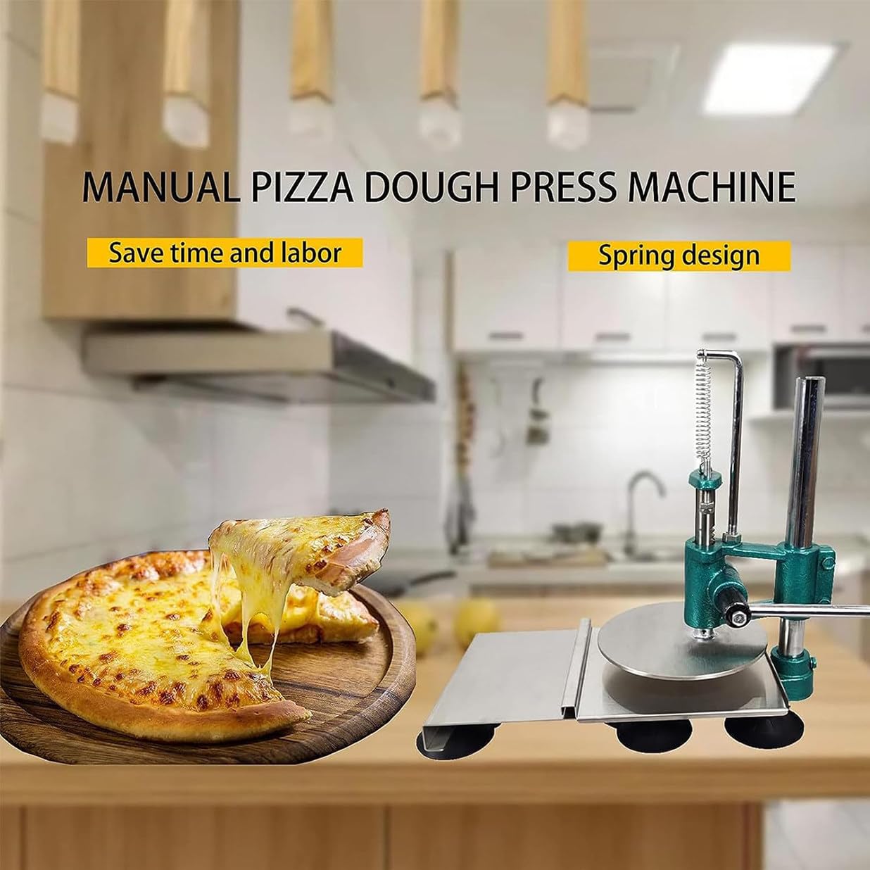 RENJJPBO Manual Pizza Dough Press Machine - Dough Roller & Sheeter for Commercial Use - for Pizza, Tortillas, and Pastry - 16cm Pizza Crust Press Plate (13cm)