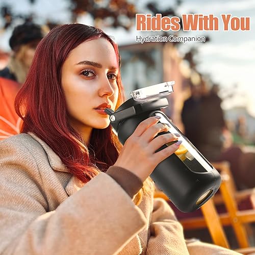 Miniatura 7 de BLUEGO Botella de agua de vidrio de 64 onzas con asa y pajilla, botella de agua deportiva motivacional con marcador de tiempo y funda de silicona,