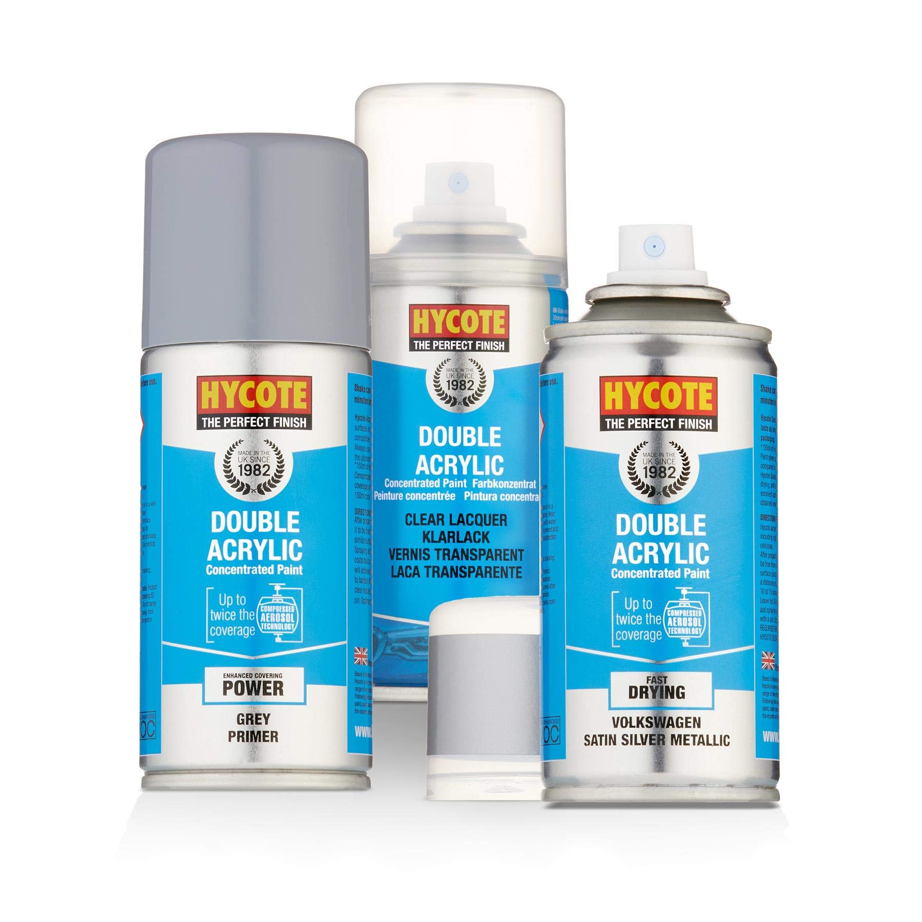 Motor World Silver Hycote Vw Satin Metallic Paint + Grey Primer & Lacquer Kit 150Ml