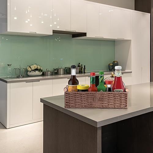 Miniatura 7 de Cesta de almacenamiento de cuerda de papel redonda de mimbre para organizar con asa, cubos decorativos para encimera, papel higiénico para camiseta