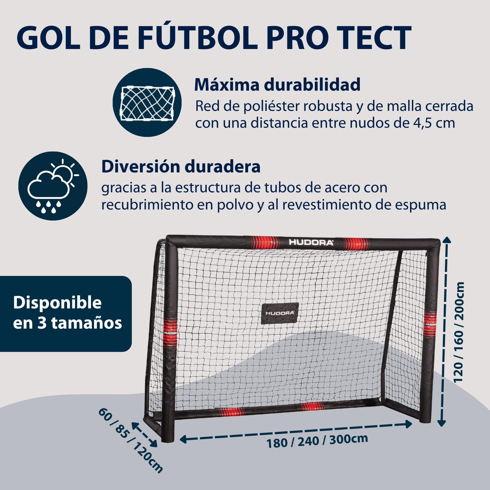 HUDORA Portería de Fútbol Pro Tect - Portería acolchada con red para niños y adultos