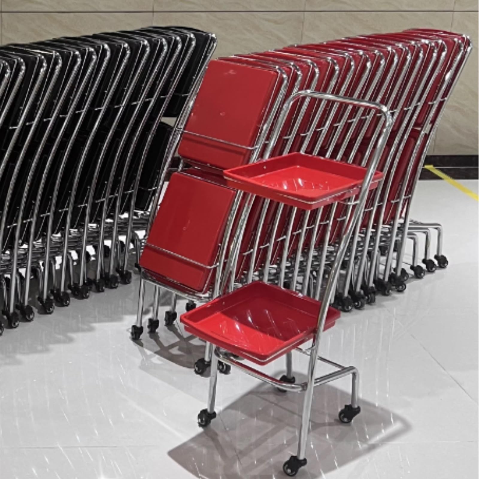 Taca salonowa 2-warstwowa z kółkami, rolowana, do przechowywania w klinice, spa, salonów fryzjerskich(Black)
