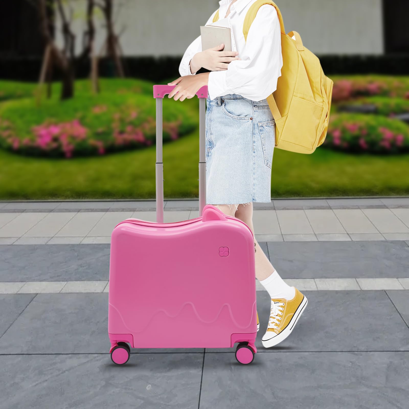 Valigia per Bambini da Seduta, Trolley per Bambini, Valigia da Viaggio per Bambini, Valigia con Barra di Traino e Serratura a Codice per Bambini di 3-6 Anni, per Viaggi Brevi e Viaggi di