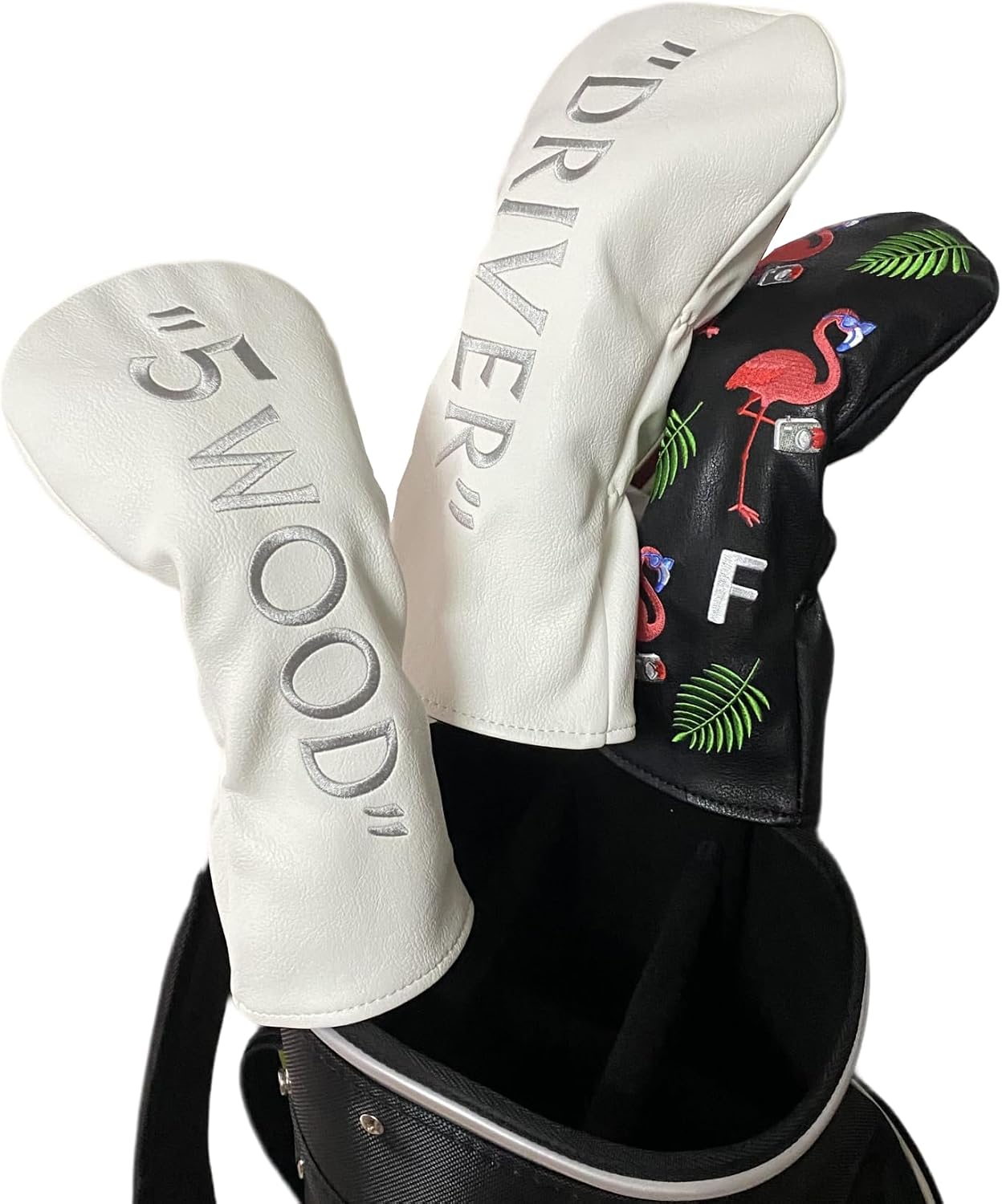 Golf Driver Headcover 3 Wood Head Cover Hybrid Headcovers Set 1 3 H Elegant Embroidery Premium（PU Leather Driver #3 Fairway Wood Hybrid Wood Head Cover Fits for All Brand