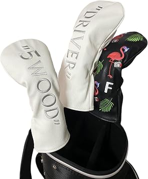 Golf Driver Headcover 3 Wood Head Cover Hybrid Headcovers Set 1 3 H Elegant Embroidery Premium(PU Leather Driver #3 Fairway Wood Hybrid Wood Head Cover Fits for All Brand
