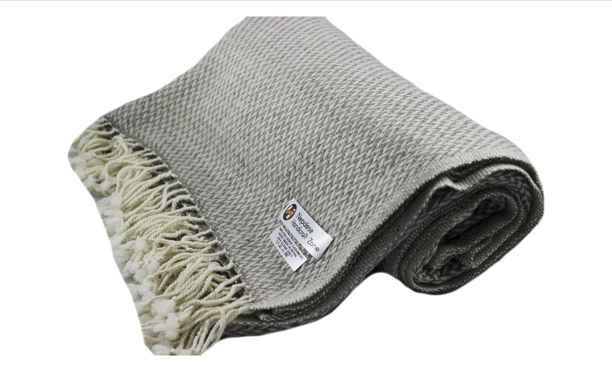 Nepalese Handicraft Chunky Wool Blend Throw Collection for Bed, Couch,Sofa - 54inch x 108inch- Super Soft, Light Weight, Travel and Meditation Blanket for All Seasons - Brown/Fringes