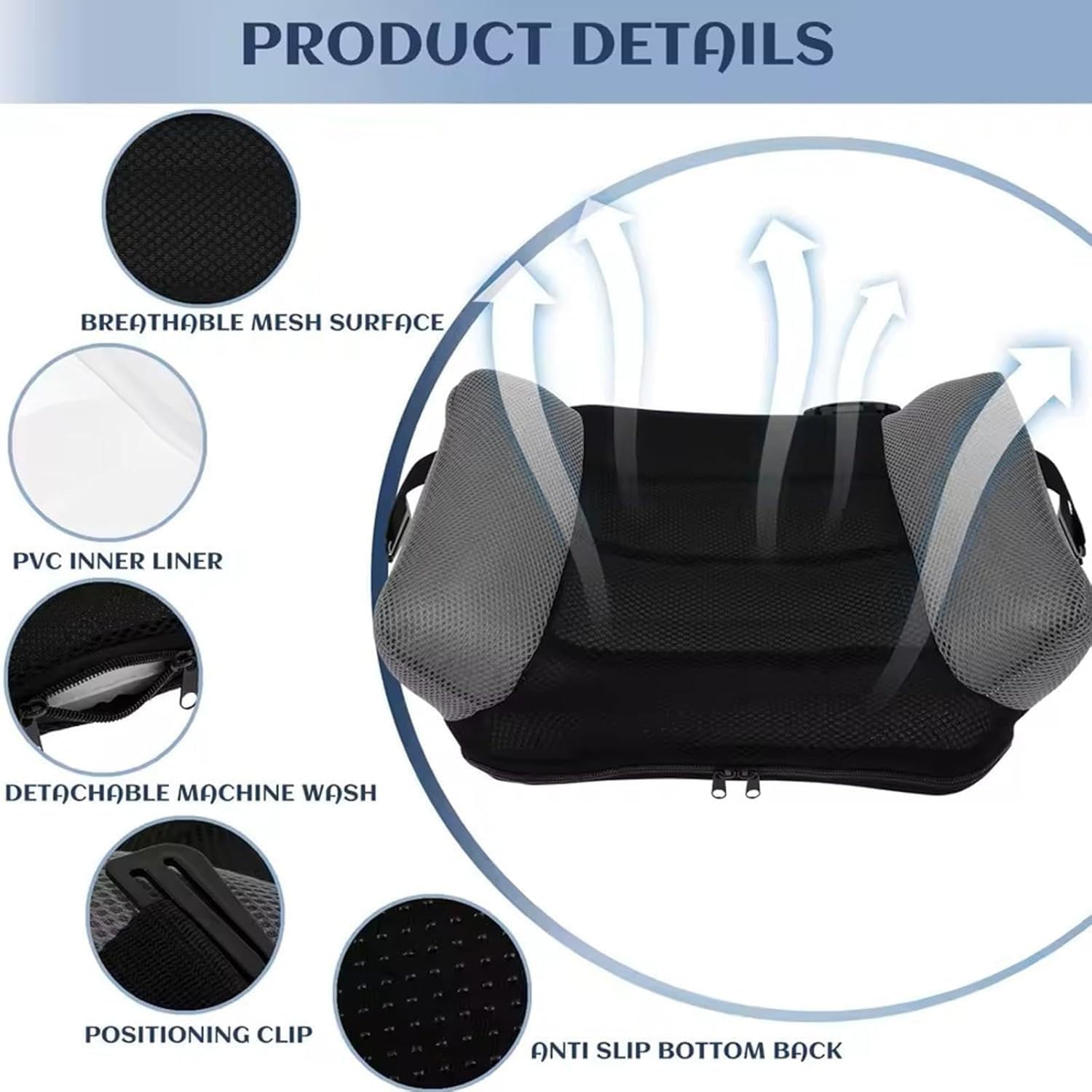 Coussin de siège gonflable pour enfants,coussin de siège de voyage, coussins de pression pour siège de voiture, coussin gonflable pour la conduite, accessoires de voiture pour les voyages (noir)