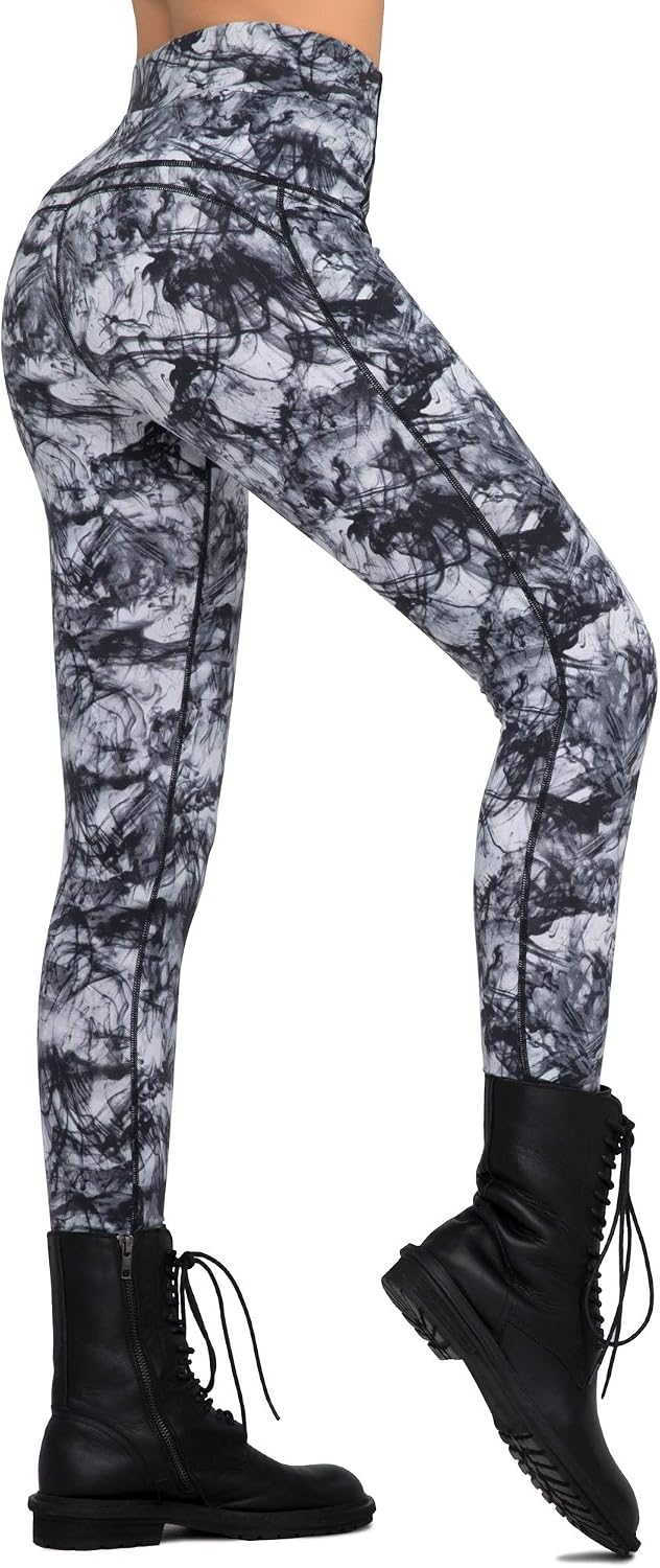 Dragon Fit Compression Yoga Pants Power Stretch Workout Leggings with High Waist Tummy Control (Medium, Abstract Ink)