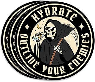 (3Pcs-3") Hydrate Outlive Your Enemies Stickers, Edgy Gothic Skeleton Dark Humor Meme Waterproof Die-Cut Vinyl Sticker for Laptop Water Bottle Funny Decal Gift for Her Him Friends 3 Inches
