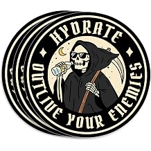 3Pcs-2" Hydrate Outlive Your Enemies Stickers Edgy Gothic Skeleton Dark Humor Meme Waterproof Die-Cut Vinyl Sticker for Laptop Water Bottle Funny Decal Gift for Her Him 2 Inches