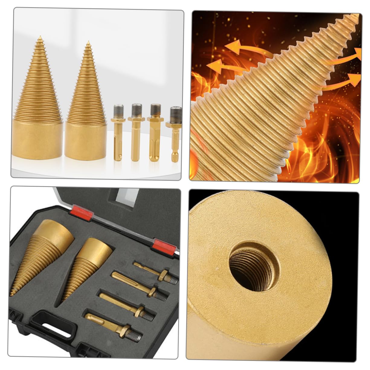 6PC Splitting Wood Drill Bit Set Plastic Box for Firewood and Log Splitting Heavy Duty Firewood Splitter for Outdoor and Indoor Use