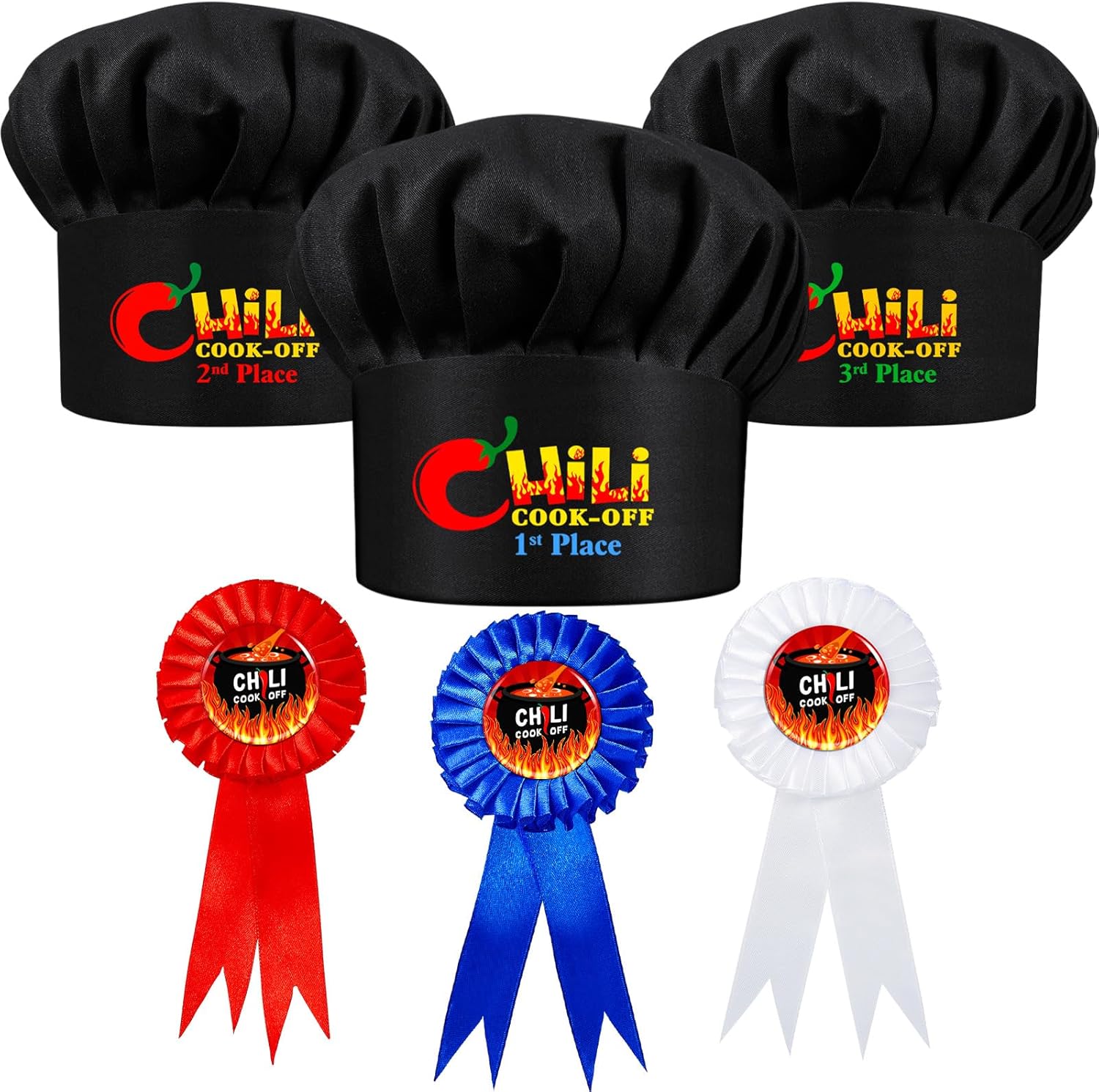 Wesiti 3 Pcs Chili Cook Off Chef Hat Chili Cook Off Prizes Trophies 1st /2nd /3rd Place Unisex Adjustable Cooking Hat