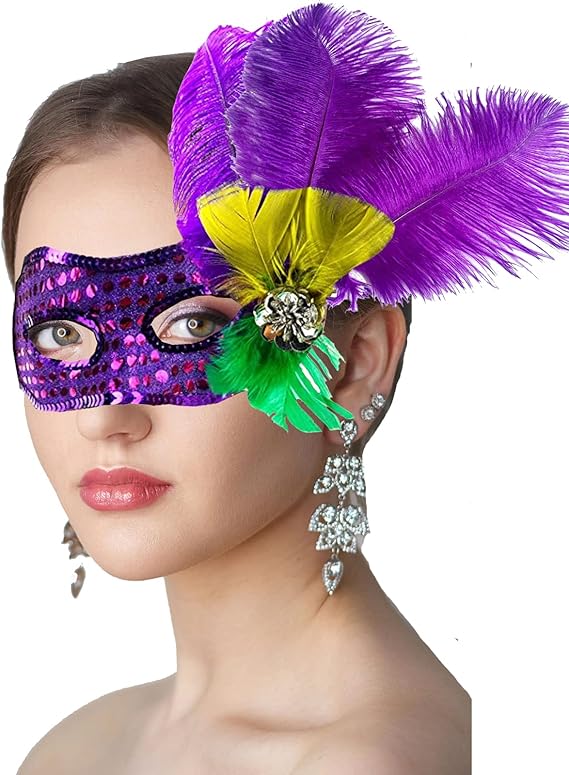 HavanySkr Mardi Gras Mask with Feathers, Women'S Mardi Gras