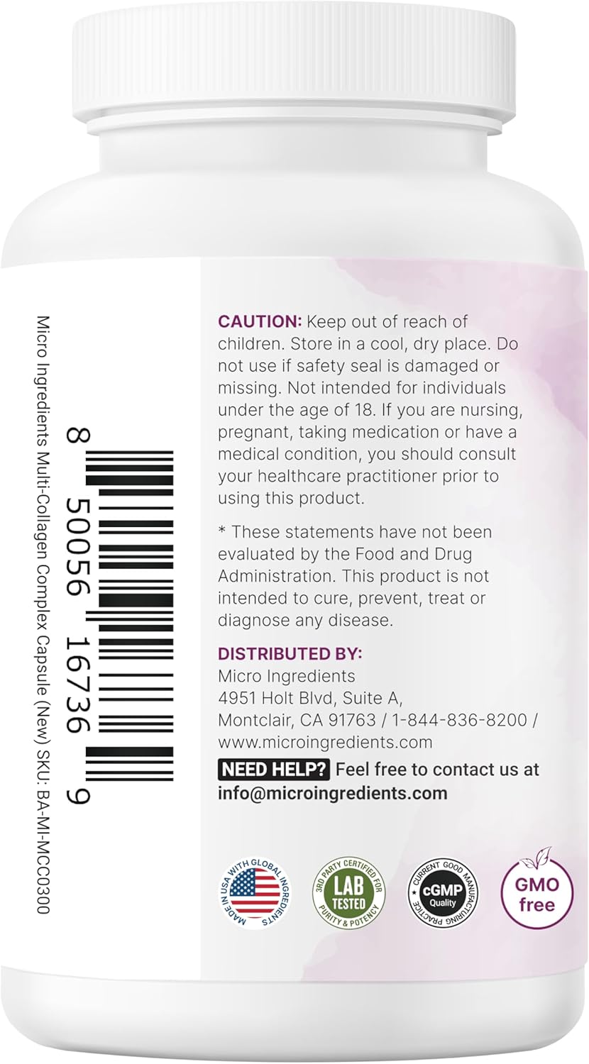 Micro Ingredients 2 Pack Multi Collagen Pills for Women & Men, 480 Capsules | Type I, II, III, V, X | Hydrolyzed Protein Peptides with Biotin, Hyaluronic Acid, & Vitamin C | Keto & Paleo Friendly - Image 8