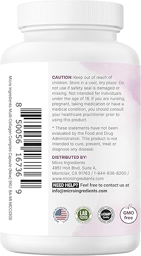 Vista 8 de Micro Ingredients Píldoras de colágeno múltiple para mujeres y hombres, 240 cápsulas Tipo I, II, III, V, X Péptidos hidrolizados con biotina