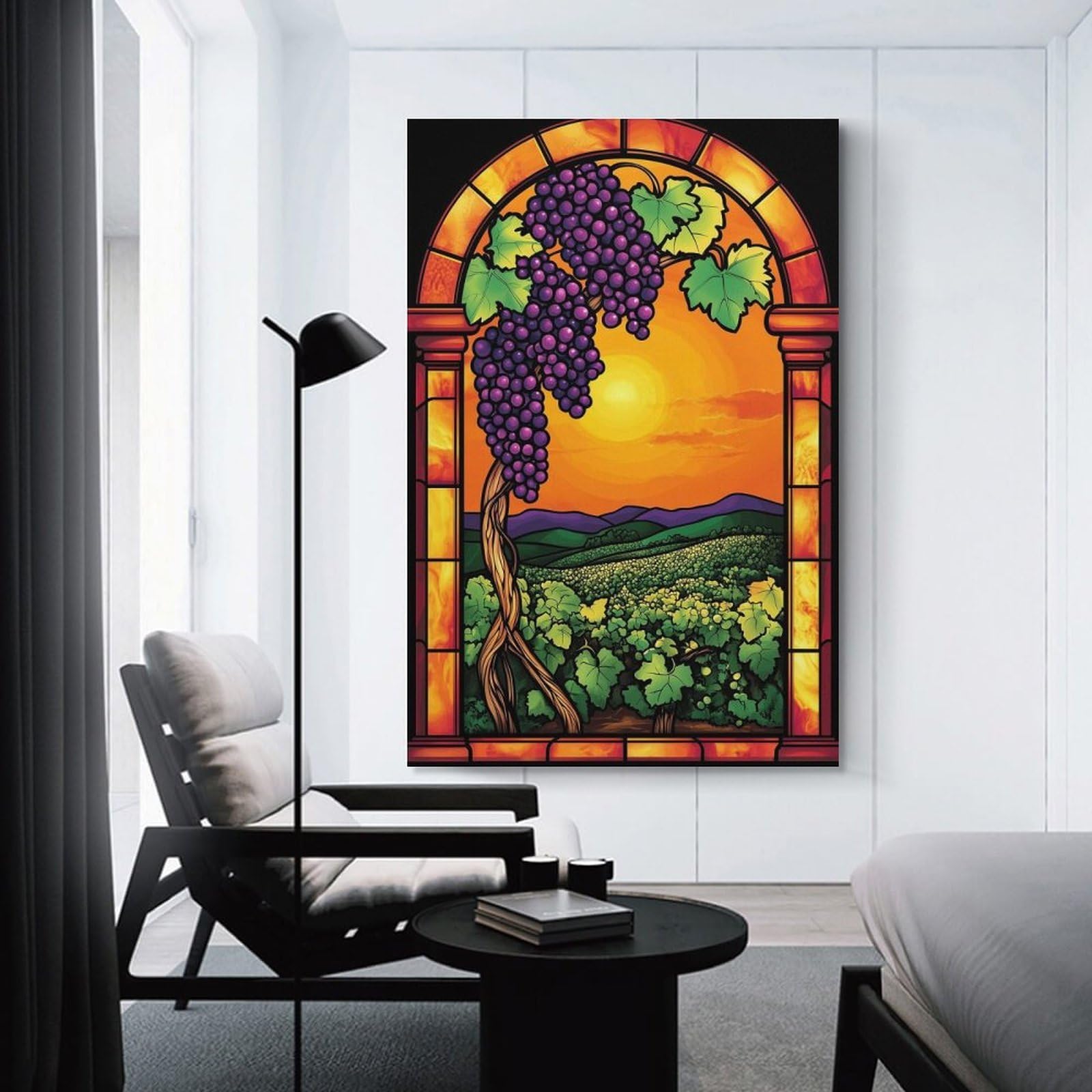 Junmoney Vineyard Sunset Stained Glass Home Decor Wall Art 20x30inch(50x75cm), for Restful Interiors, Bedrooms Or Small Rooms, Decorative Wall Art for Cosy Rooms