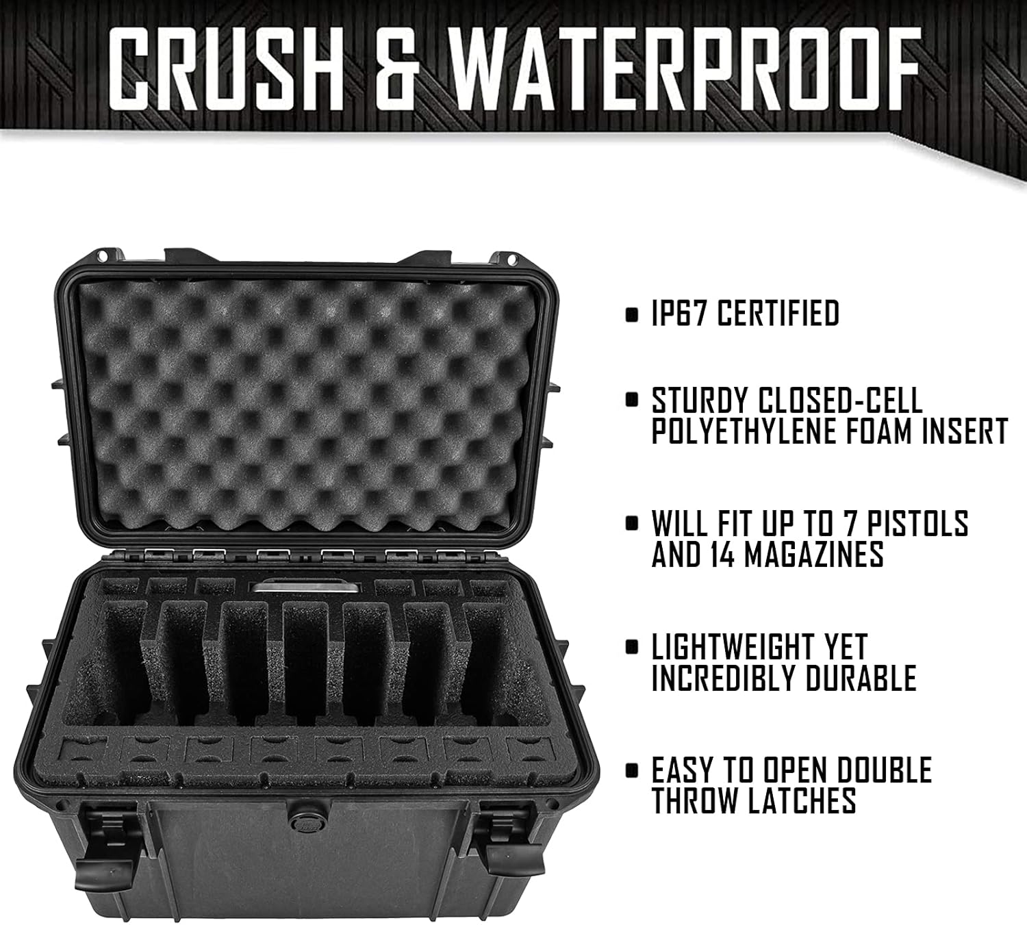 7 Pistol 14 Magazine Hard Case, DORO Gun Case with MyCaseBuilder Custom Foam Insert - Waterproof, Heavy Duty - Tactical Gun/Firearm and Ammunition Holder, 15.75 x 9 x 10.5 Inch, Black