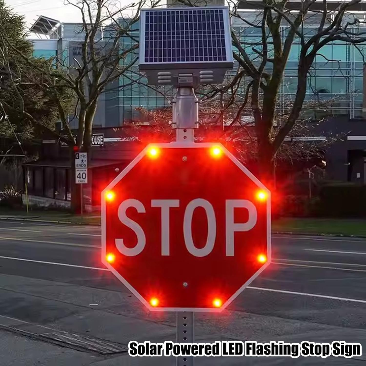 24'' Solar-Powered LED Stop Sign - Flashing Octagon Traffic Warning Sign, Durable Aluminum Construction, Bright Red Blinking Signal for Increased Road Safety