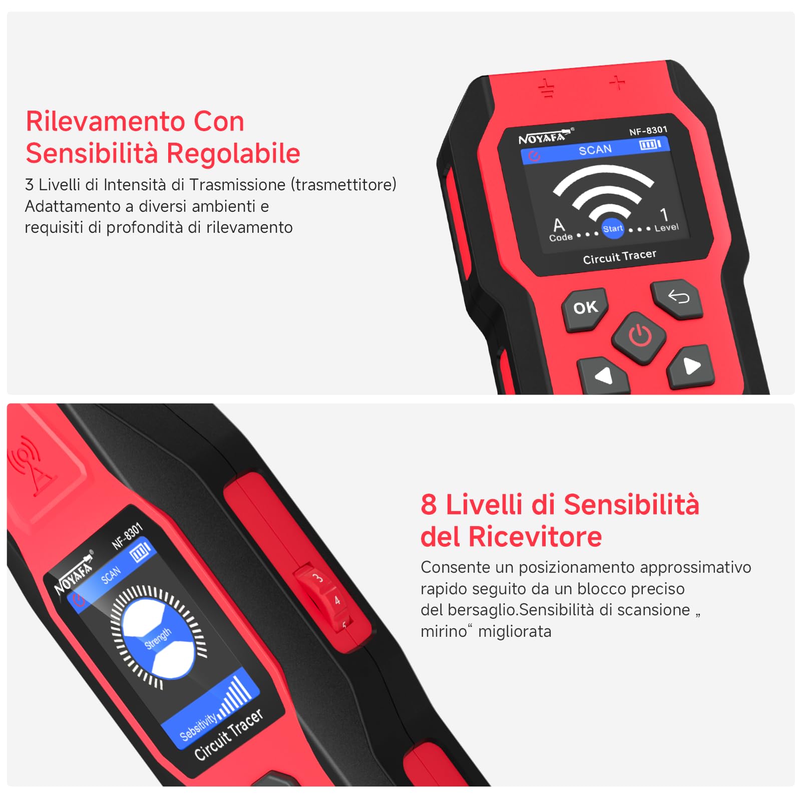 NOYAFA NF-8301 Rilevatore di Circuiti e Cercacavi, Localizzatore di Interruttori con Multimetro Digitale, Sensibilità 8 Livelli, Ricaricabile, per Cavi a Muro e Sotterranei