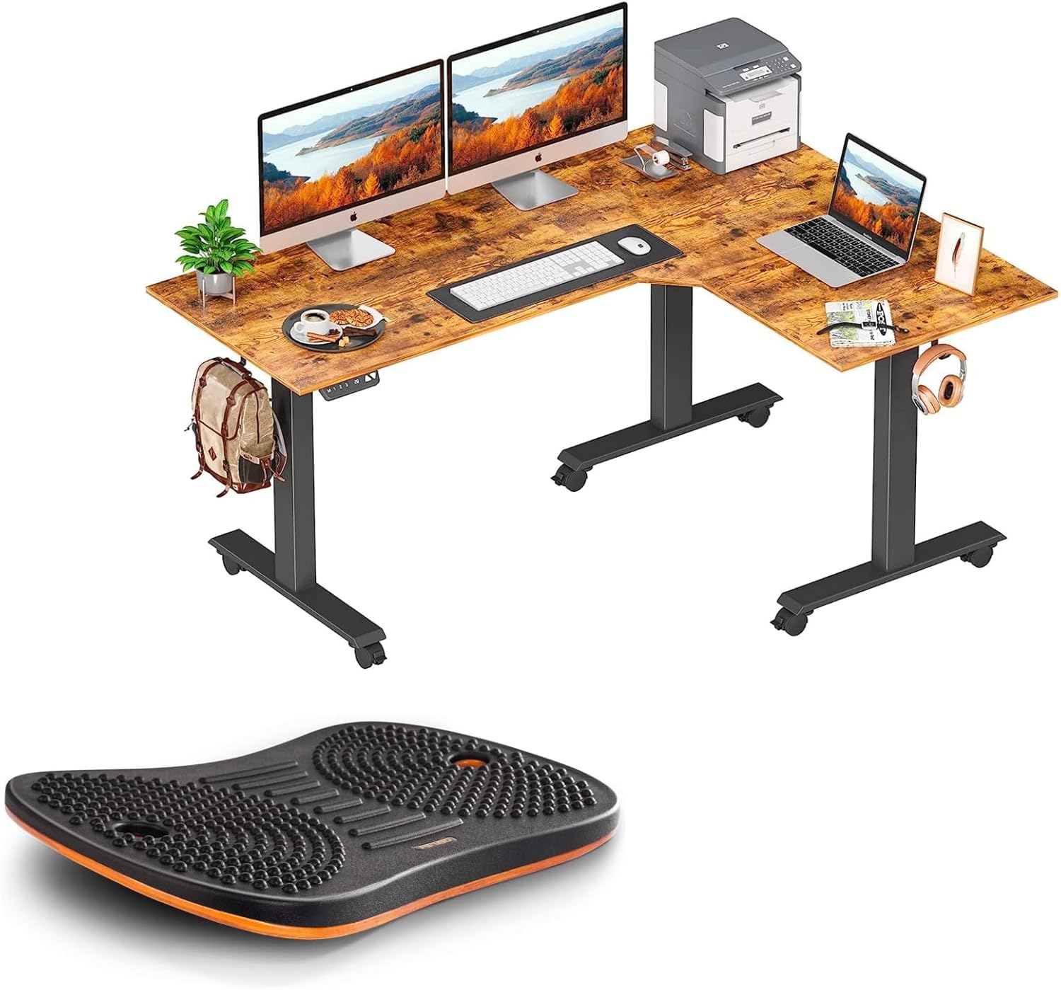FEZIBO 63 Inch L Shaped Standing Desk & Anti Fatigue Mat