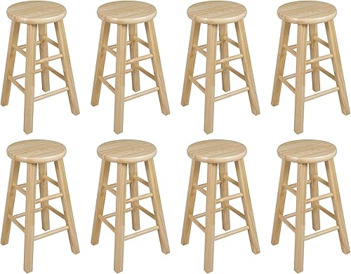 Miniatura 27 de PJ Wood Taburetes de cocina de asiento redondo clásico de 24 pulgadas de alto para hogares, espacios de comedor y bares con asientos sin espalda,