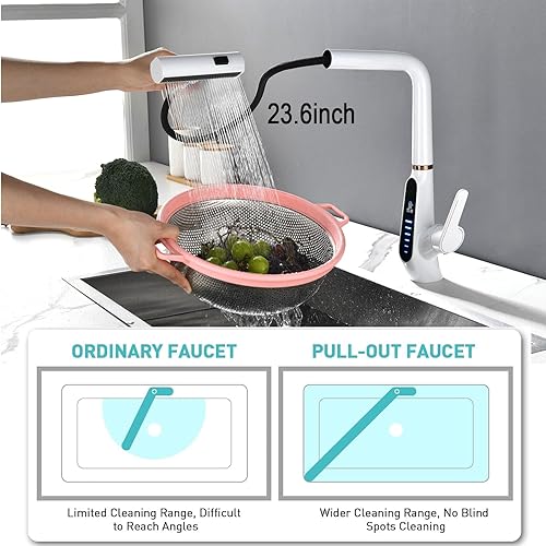 Miniatura 2 de Grifo de cocina en cascada con rociador extraíble, grifo de fregadero de cocina LED con pantalla de temperatura, grifo de cocina extraíble moderno,