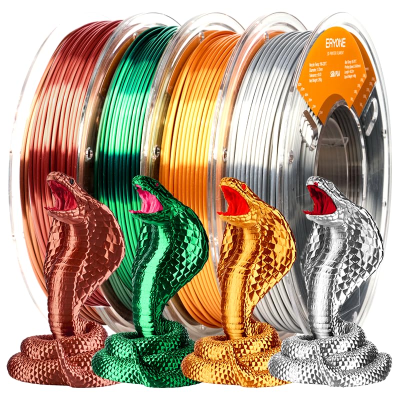 Image of ERYONE PLA Filament 3D Printer Filament Bundle Multicolor 1.75mm + /- 0.03mm, PLA Filament 250g Spool, 4 Rolls, Silk Pla 1