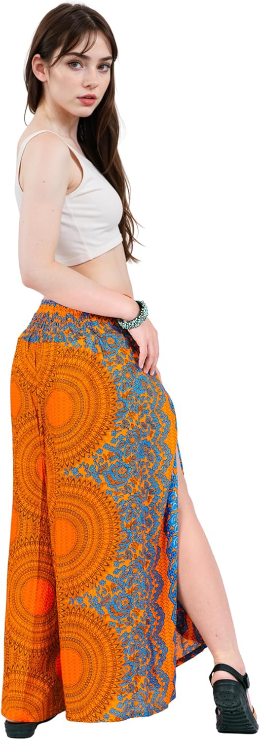 Wrap Pants for Women – Bohemian Elephant Split Leg Harem Pants High Waist Lightweight Palazzo Hippie Festival Lounge Trousers - Image 5
