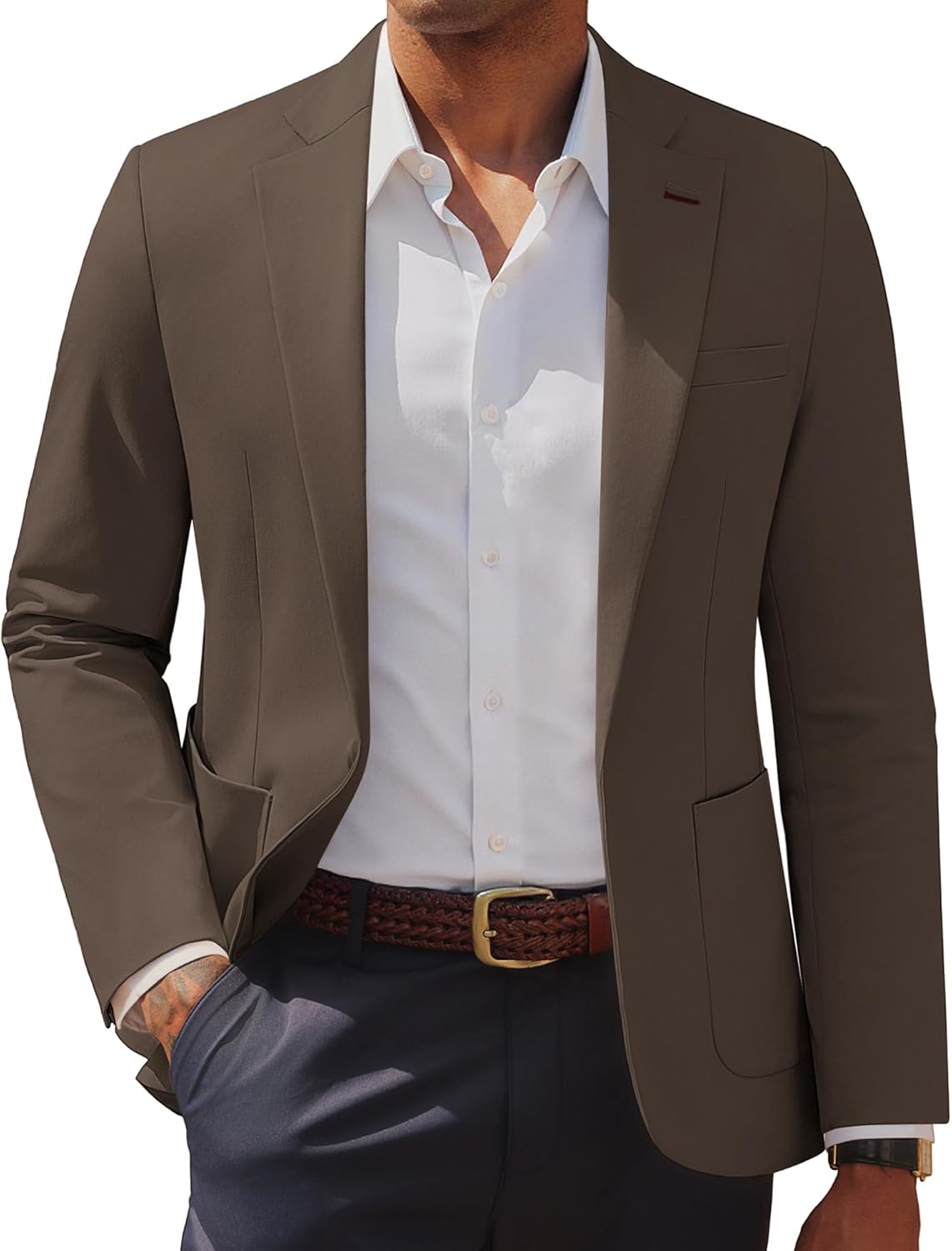 PJ PAUL JONES Men's Casual Sport Coats One Button Slim Fit Blazer Lightweight Notched Lapel Solid Suit Jacket XX-Large Coffee