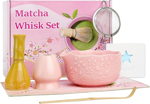 Miniatura 9 de Juego de 6 batidores de matcha que incluye batidor de matcha de resina, juego de cuencos y tamiz de cerámica, soporte para batidores, cuchara de Azul