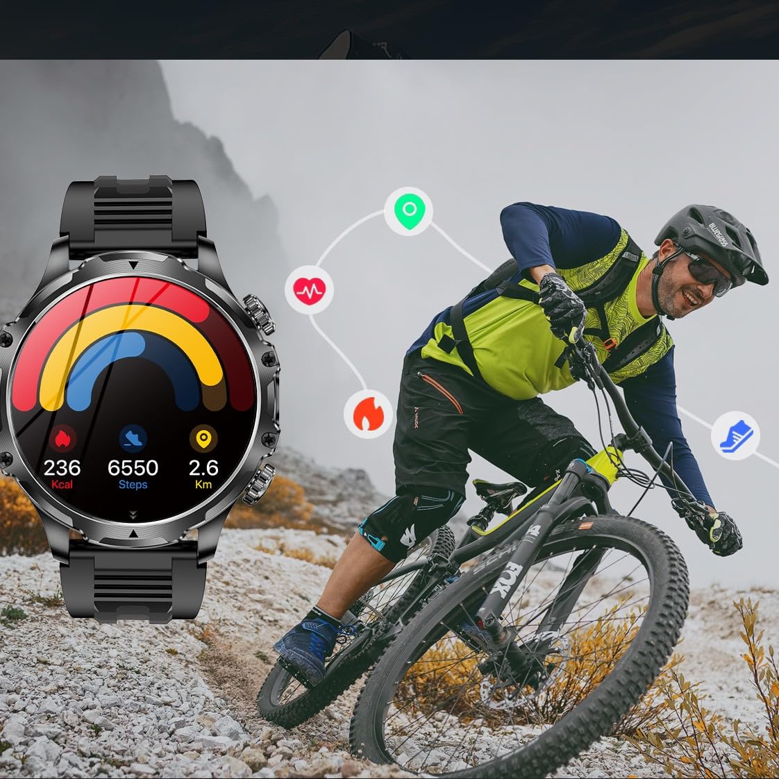 Smartwatch AK75 1.9" Bluetooth z rozmowami + słuchawki | Pulsometr, ciśnienie, SpO₂, 112 trybów sportowych, IP67, FitCloudPro, stalowa bransoleta i pasek silikonowy (czarny)
