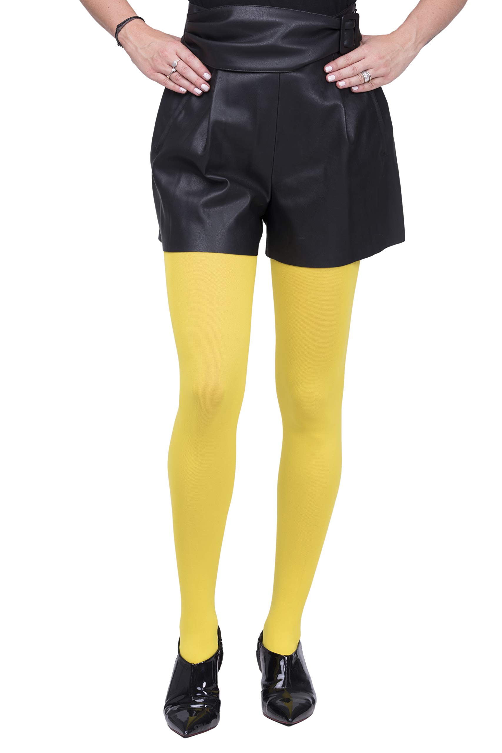 SENTELEGRI Opaque Tights, Choose From 18 Fashionable Colours, 100 Denier, Sizes S-XL (XLarge, Yellow)