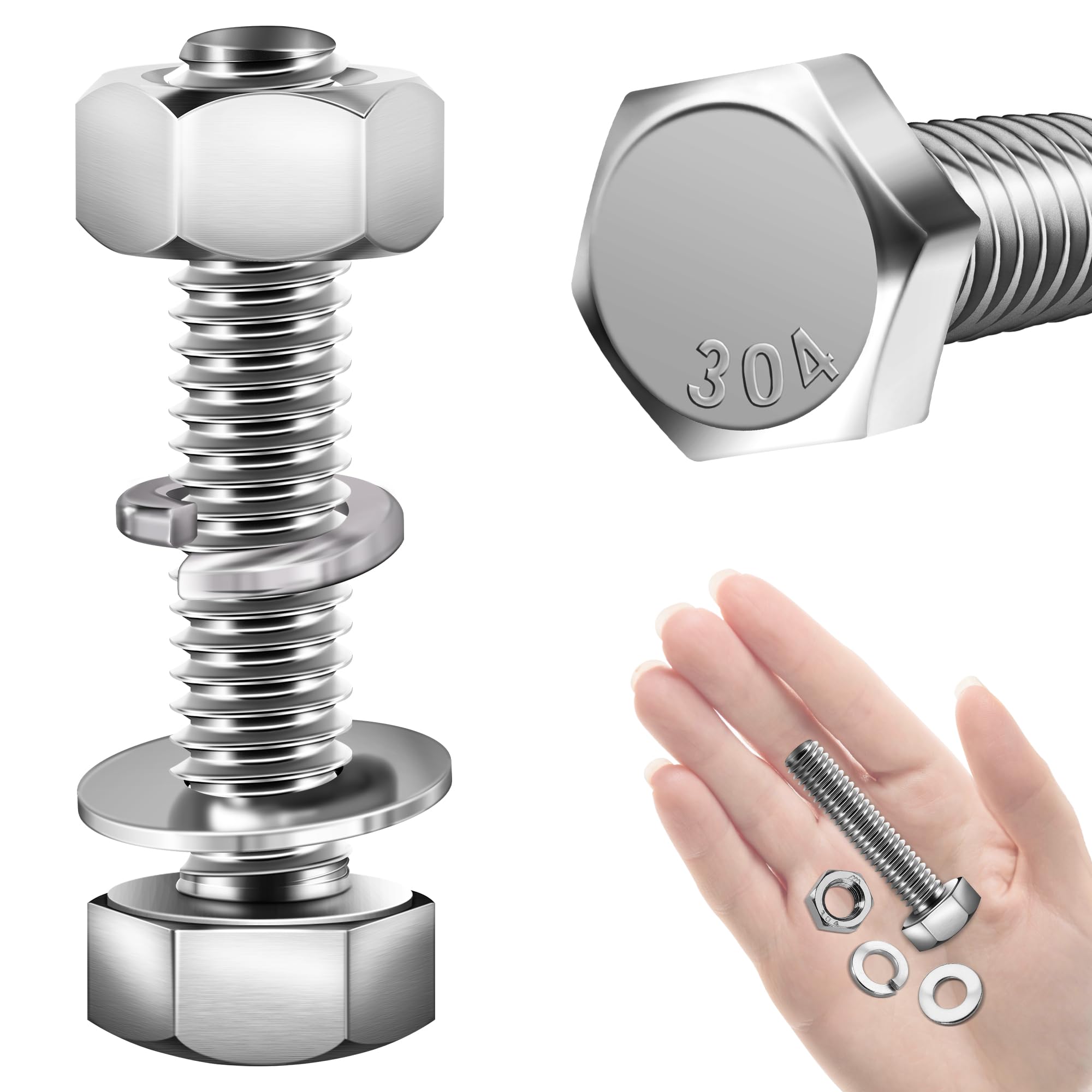 Stainless Steel Hex Bolts & Nuts Kit - 10 Sets -9 Stainless Steel Hex Bolts & Nuts Kit - 10 Sets -9