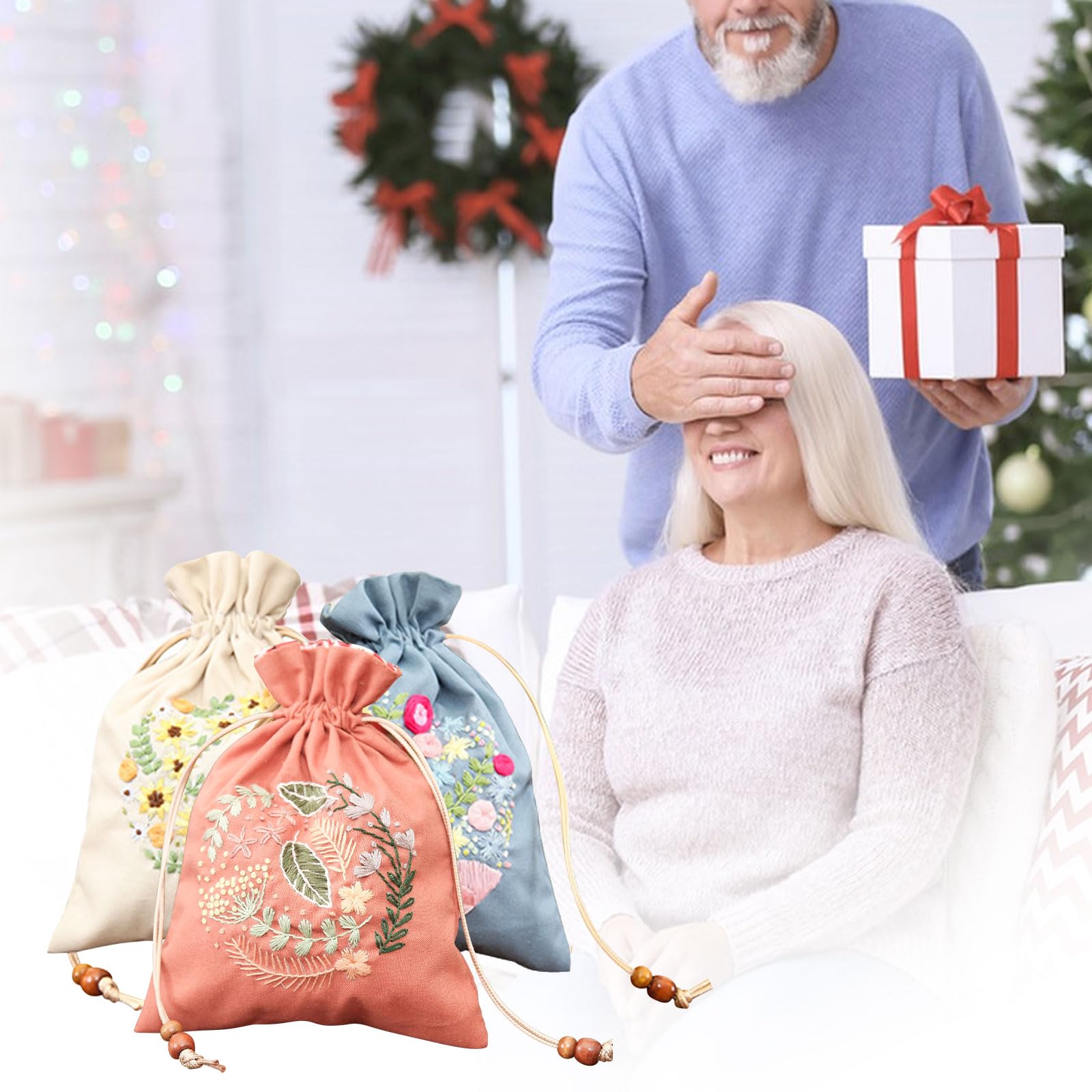 Cimsfcor Lot De 3 Sacs à Broder Avec Cordon De Serrage, Kit De Broderie