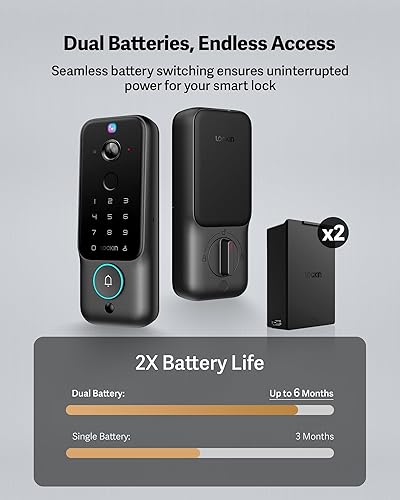 Miniatura 2 de Lockin Cerradura inteligente Veno Plus con baterías intercambiables duales, energía de 6 meses, cámara 2K 180 y timbre de video, entrada de vena de