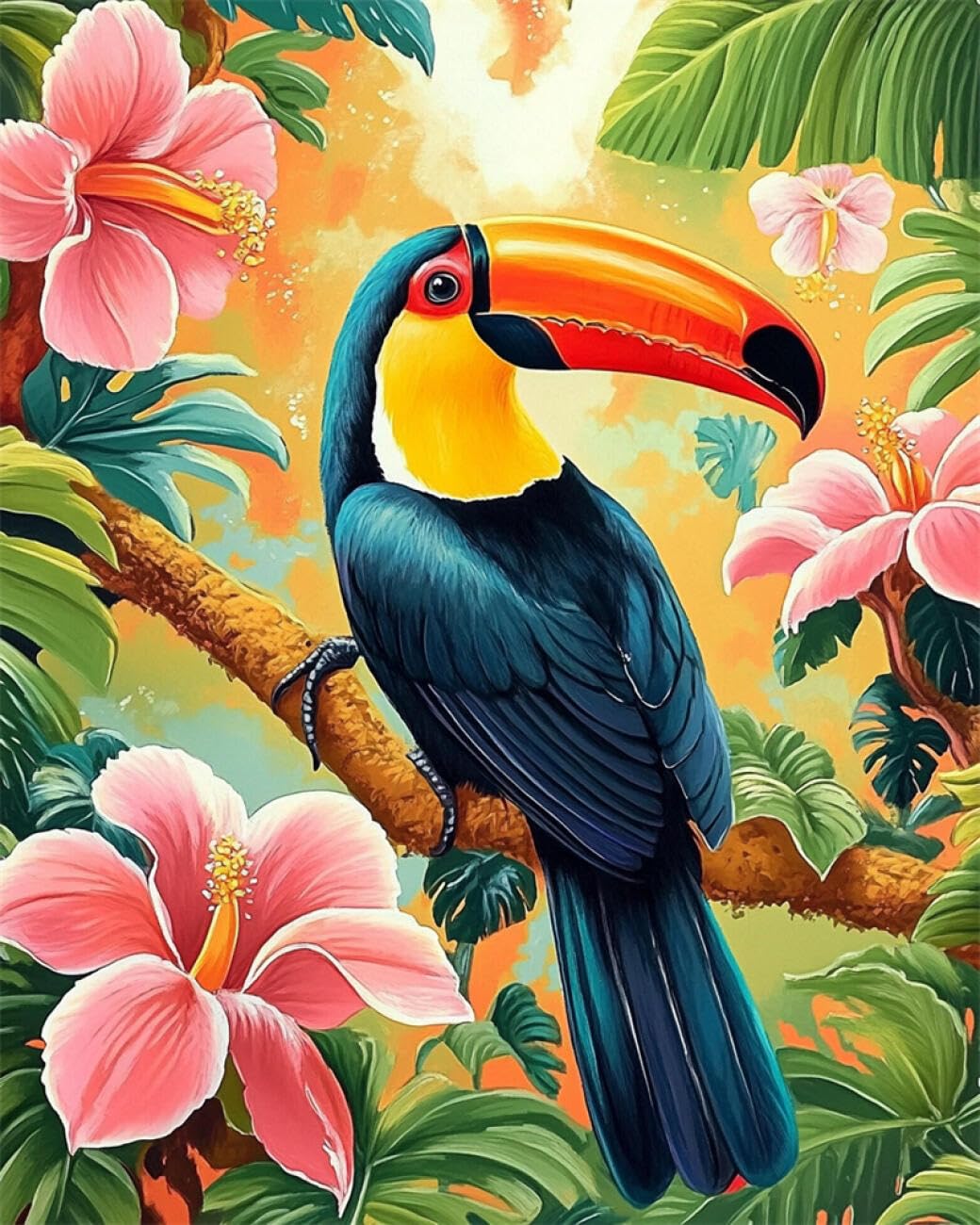 Rqwybcaxn Kits De Bordado Con Cuentas Loros Y Flores Animales Patrones De Bordado Con Cuentas Y Punto De Aguja (Diy)，Arte Mural Decorativo，Regalos Festivos 9CT 40x50cm