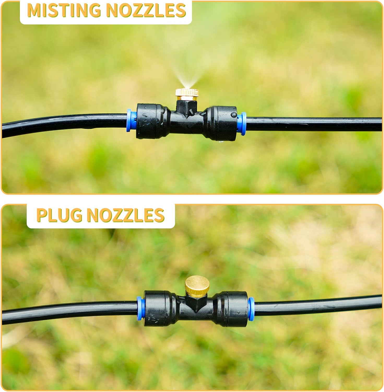 homenote 10 Pack Brass Misting Nozzles and 2 Pack Plug for Outdoor Cooling System, 0.0197" Orifice (0.5 mm) 10/24 UNC, Suit misting System
