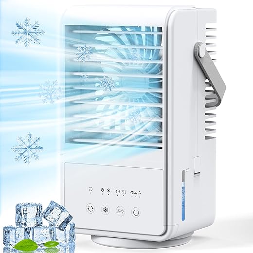 Portable Air Conditioners,4 in 1 Portable AC unit with 3 Speeds 2 Mist,90? Oscillating Cooling Fan with Timer 7 Color Night,Air Conditioner Portable,6.54?7.32?11.97 inches Air Cooler (White-6)