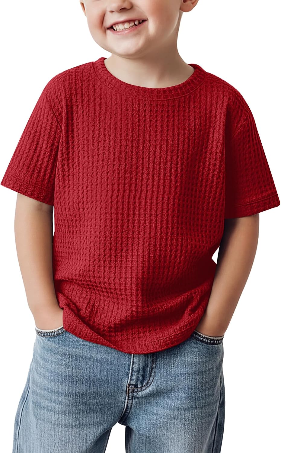 Toddler Boys Waffle Short Sleeve T-Shirts 18M-5T Baby Crew Neck Loose Top Infant Drop Shoulder Casual Summer Shirt