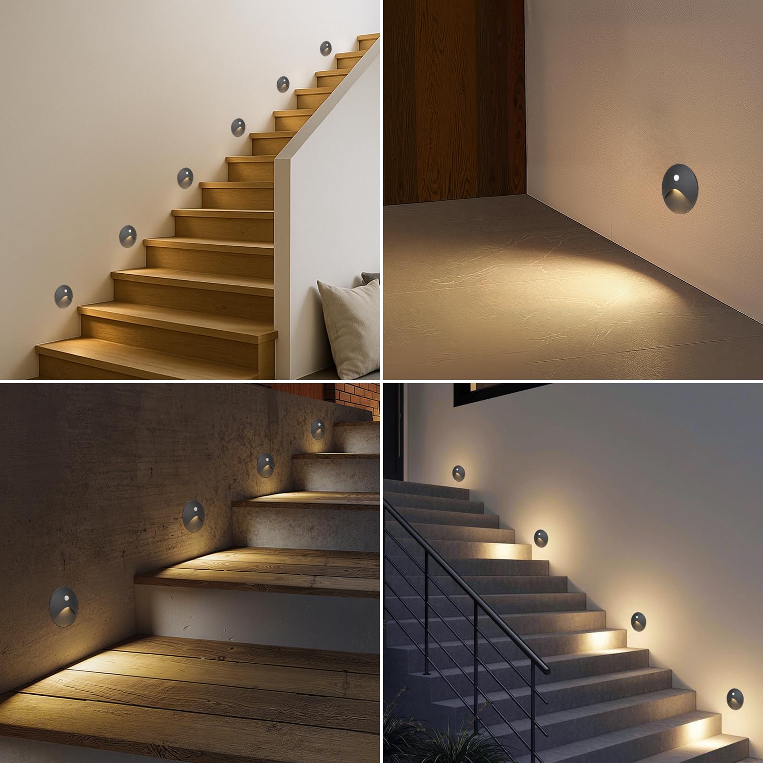 Arotelicht 4 Applique Encastré Murale LED 3W avec Détecteur de Mouvement, Blanc Chaud 230V, Ronds, éclairage d'Escalier, étanches, aluminium, Luminaire intérieur/extérieur,éclairage de Marches, Ø60mm