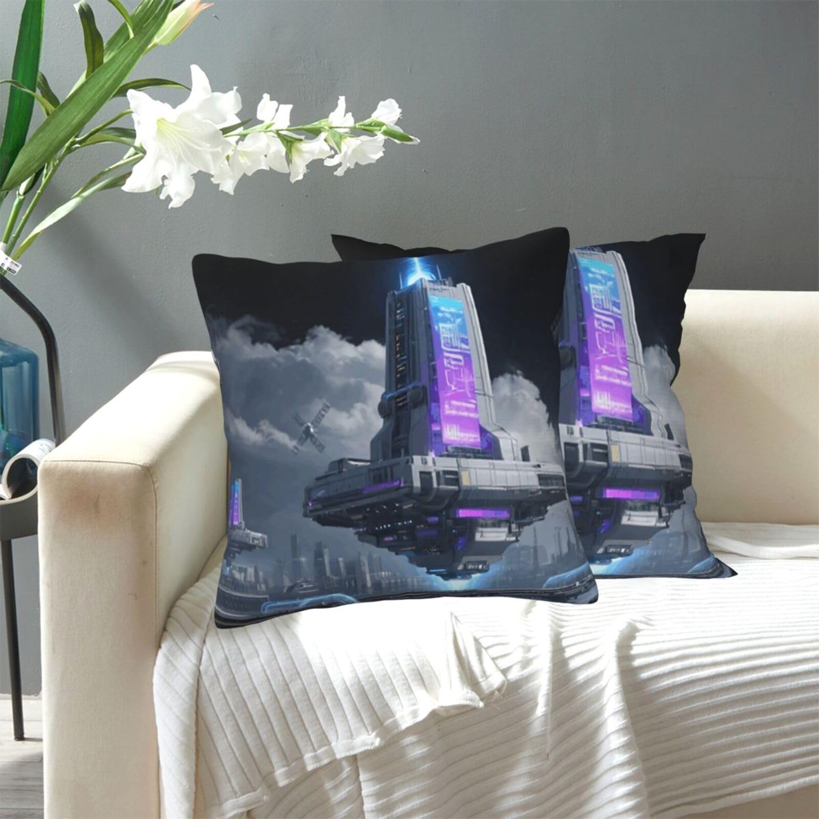 FekiLoot Decorative Throw Pillow Covers Modern Farmhouse Pillowcase Double Sided Cozy Cushion Cover for Sofa Couch Bed 16"X16" Sci-Fi Style