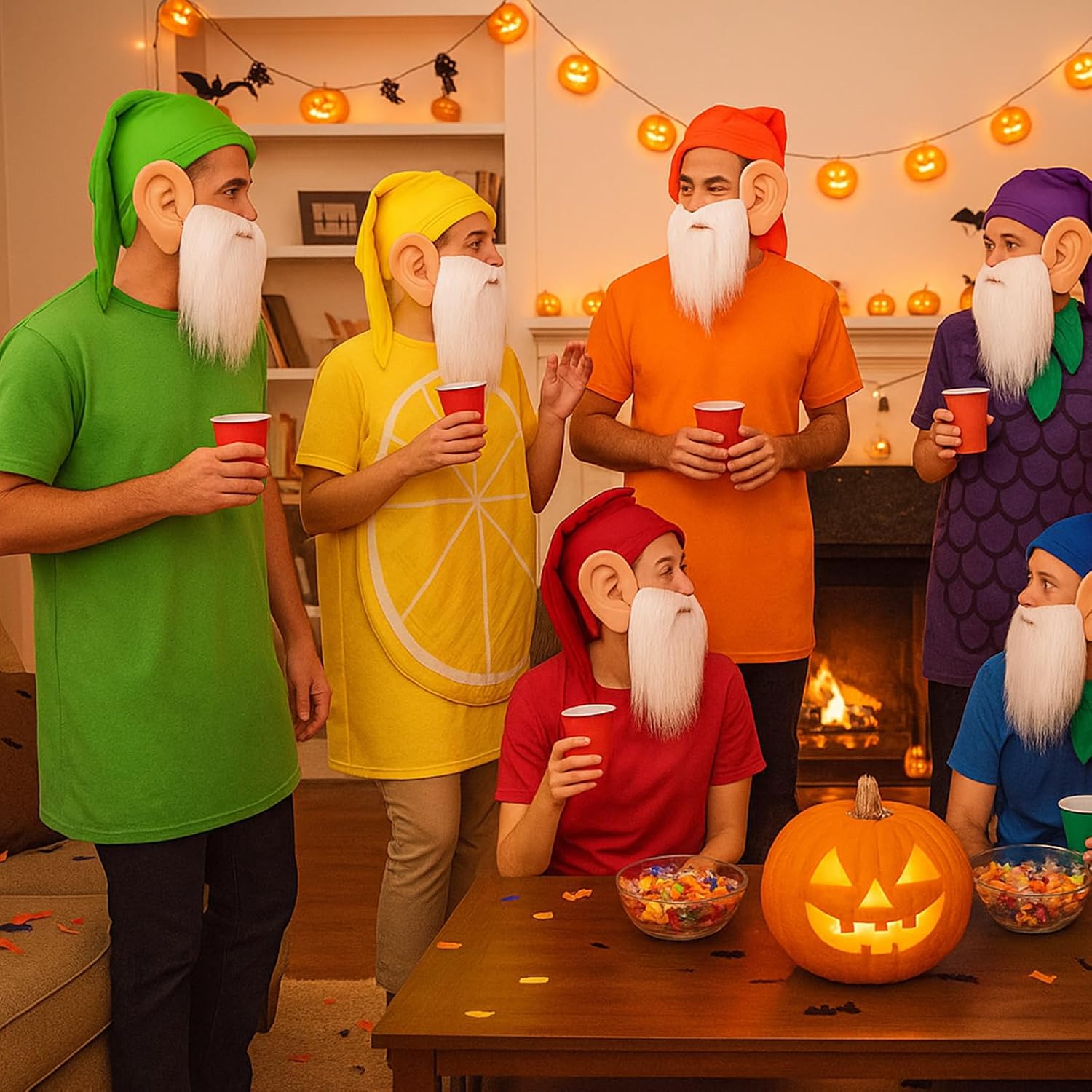 Geyoga 21 Pcs Dwarf Costume Hats with Fake Beard, Fake Ears for Halloween Christmas Fairy Dwarf Gnome Costume Accessory for Adults