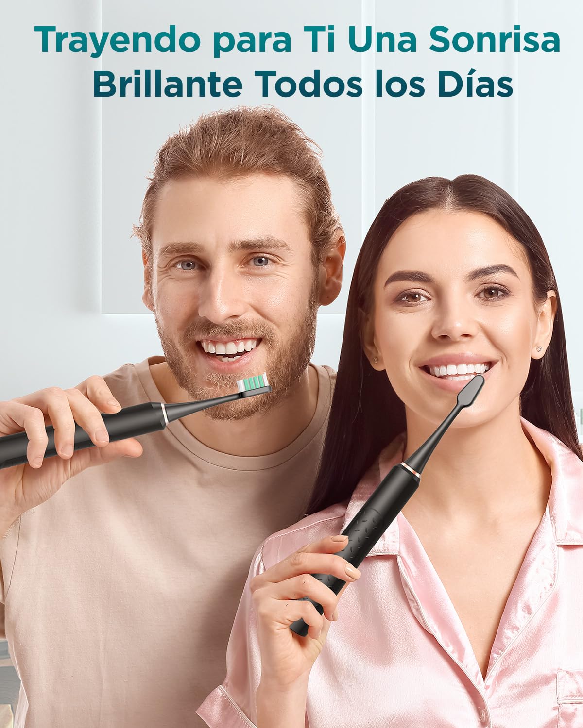 Cepillo de Dientes Eléctrico Sónico para Adultos - Cepillo Electrico Sónico con 8 Cabezales y Estuche de Viaje, 5 Modos, IPX7 Impermeable, Cepillo Dientes Electrico de Viaje Recargable, Negro — view 8